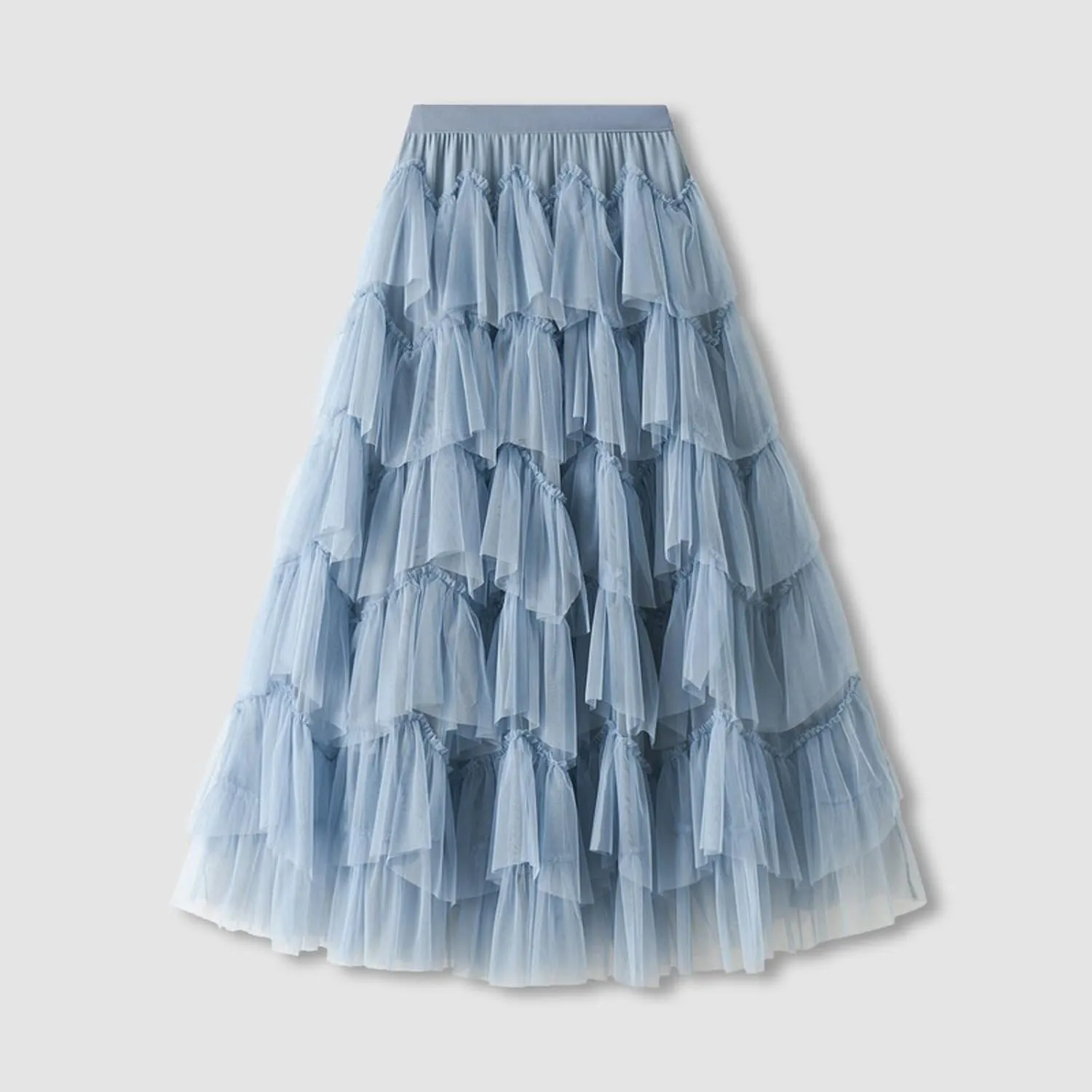 Women's Tulle Skirt Fairy Elastic Waist Layered A-Line Midi Ruffle Mesh Skirt Long Skirt
