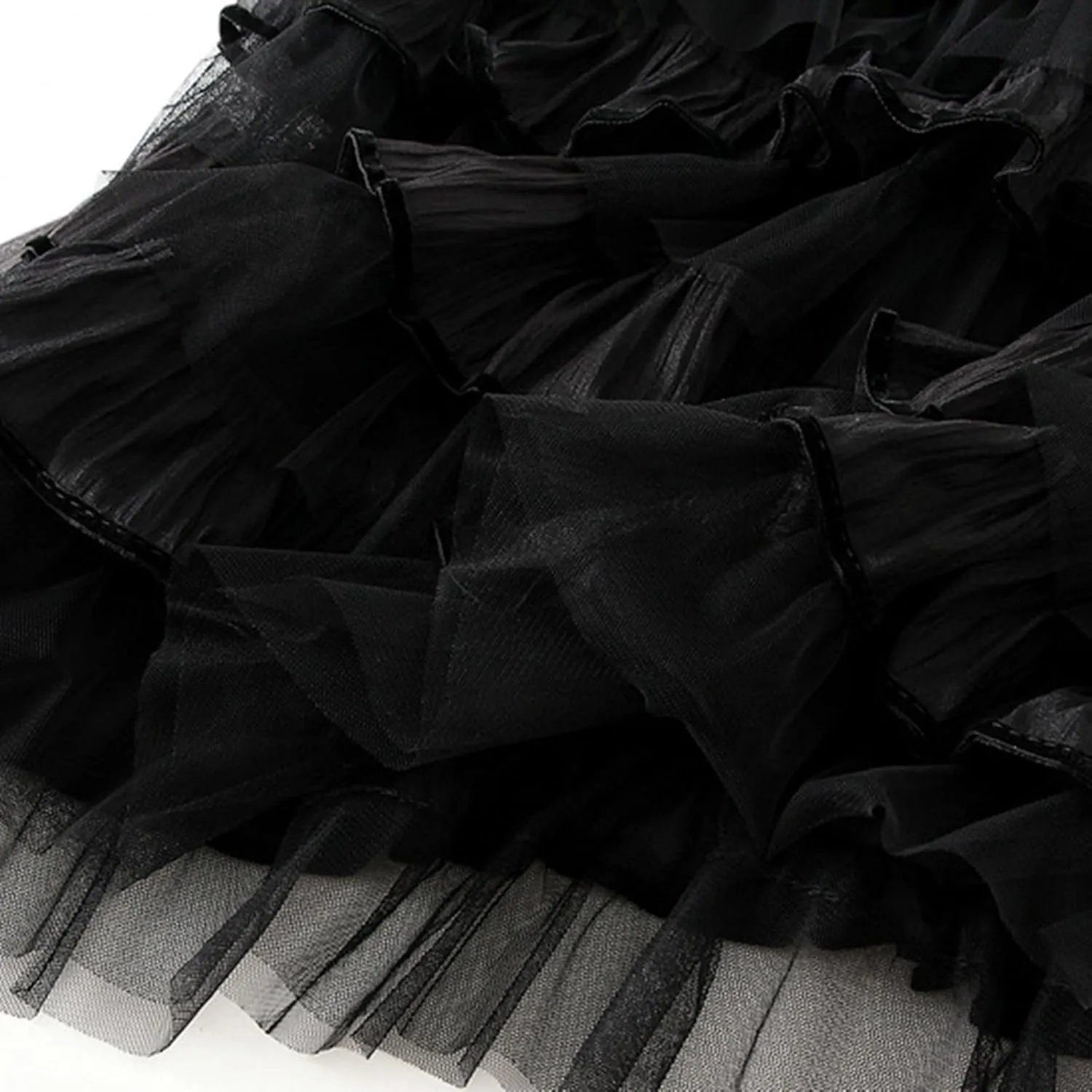 Women's Tulle Skirt Fairy Elastic Waist Layered A-Line Midi Ruffle Mesh Skirt Long Skirt