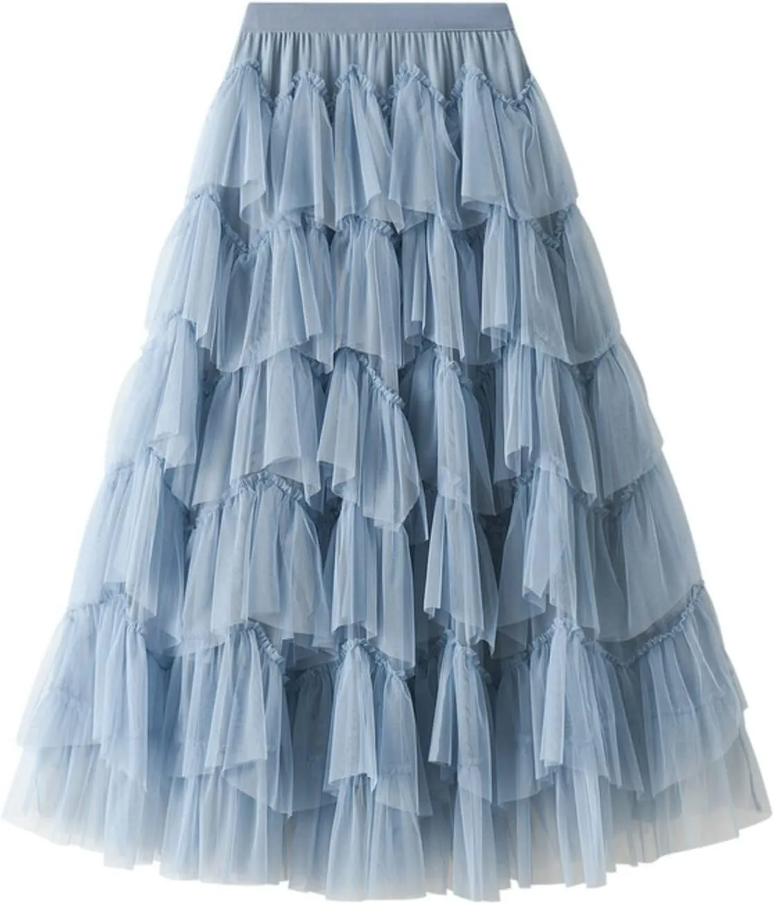 Women's Tulle Skirt Fairy Elastic Waist Layered A-Line Midi Ruffle Mesh Skirt Long Skirt