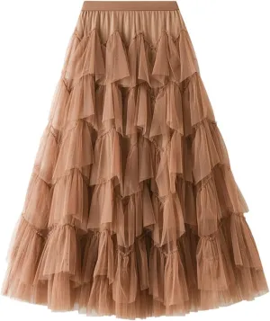 Women's Tulle Tutu Skirts Tiered Skirt Petticoat Elasticated Waist Pleated A Line Ruffles Skirts