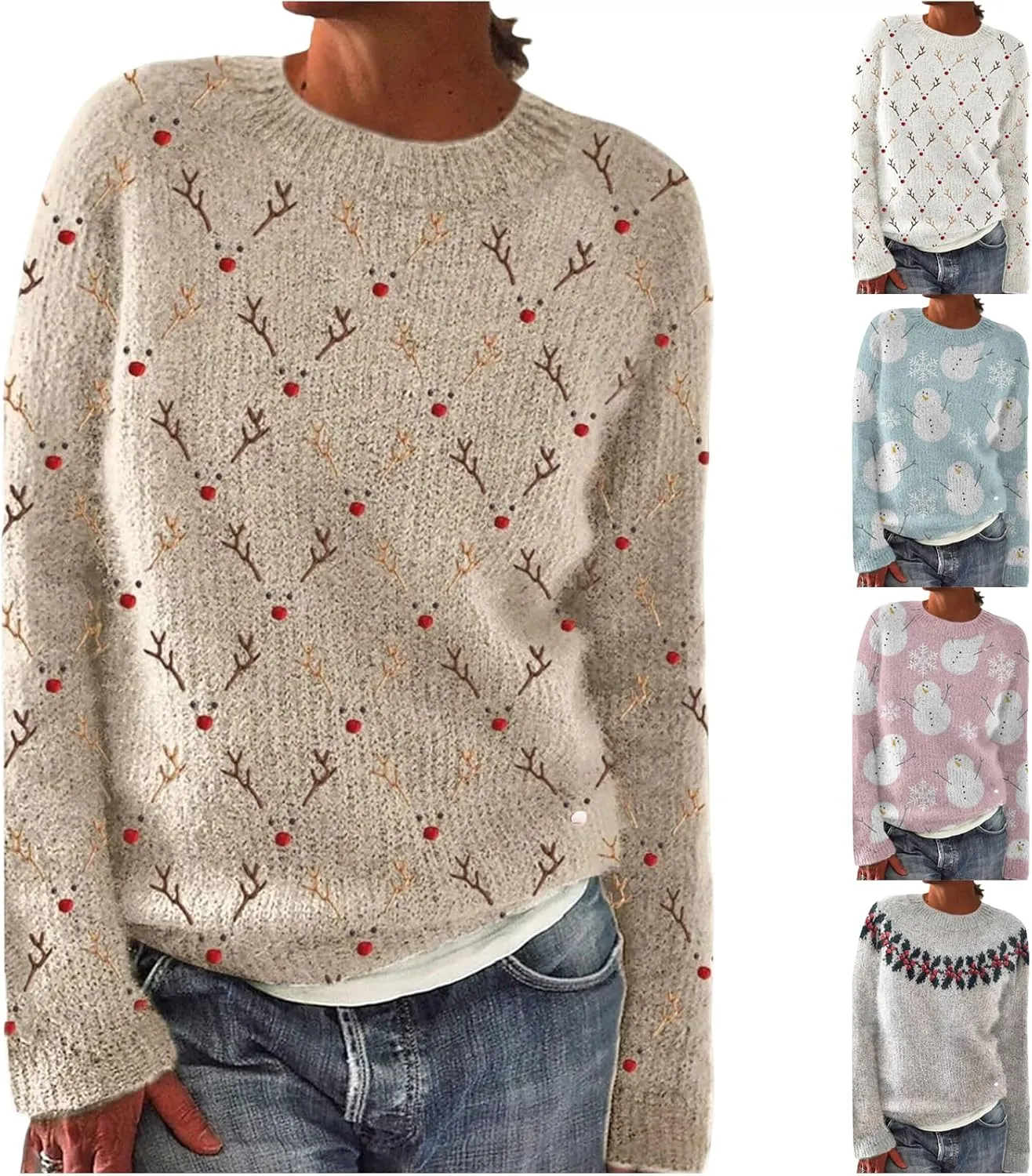 Womens Ugly Christmas Sweater Casual Long Sleeve Crewneck Pullover Holiday Knit Xmas Sweater Tops