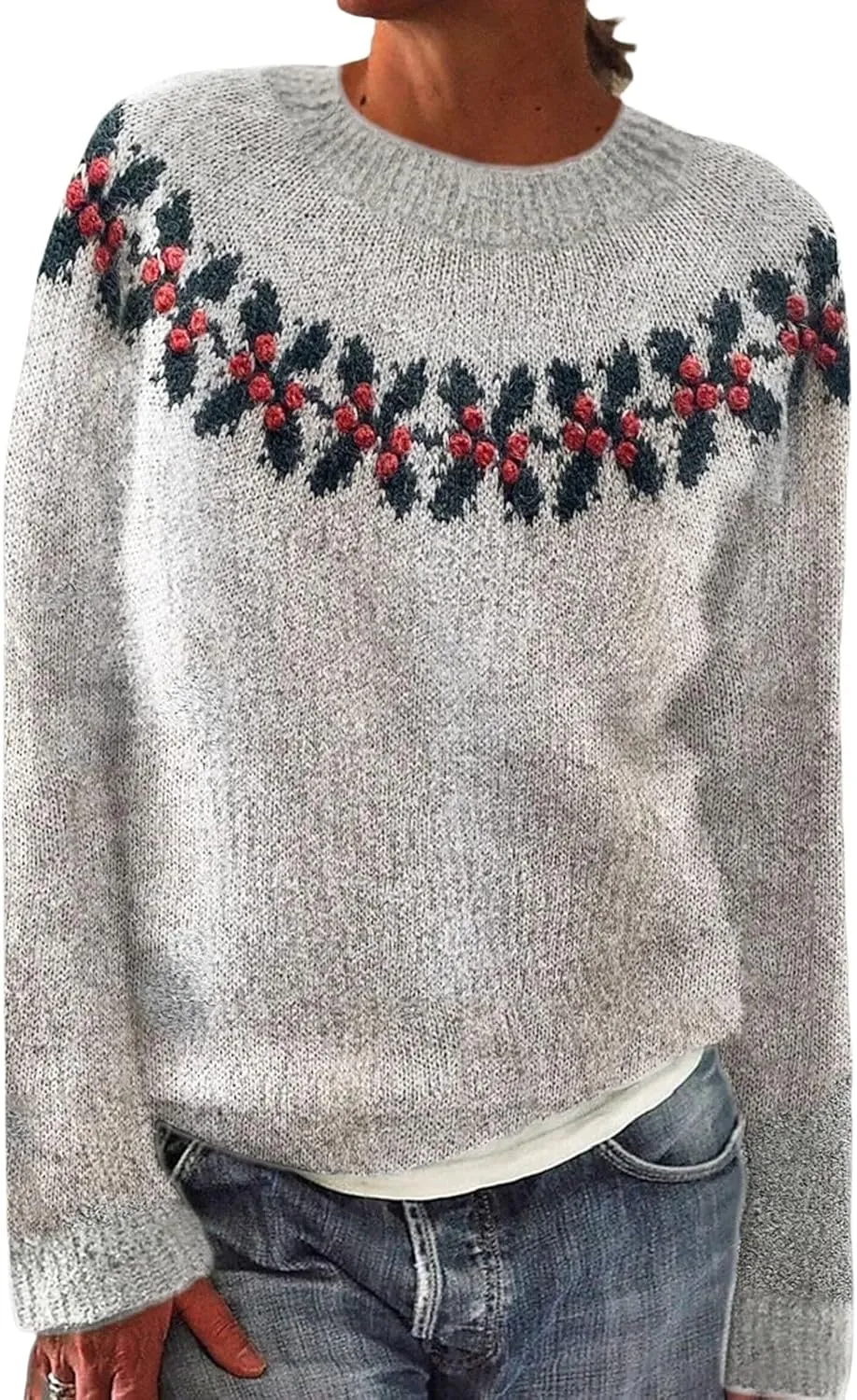 Womens Ugly Christmas Sweater Casual Long Sleeve Crewneck Pullover Holiday Knit Xmas Sweater Tops
