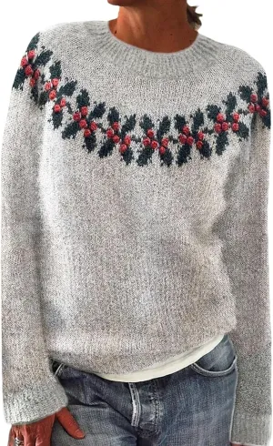 Womens Ugly Christmas Sweater Casual Long Sleeve Crewneck Pullover Holiday Knit Xmas Sweater Tops