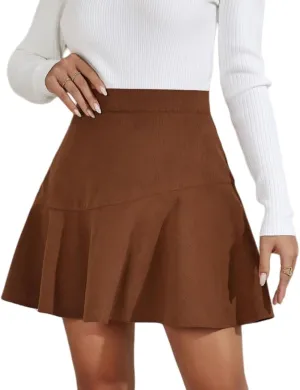 Women's Vintage A-Line Pleated Corduroy Mini Skirts Fall Skater Skirt