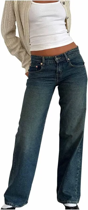 Women's Wide Leg Jeans Loose Trouser Jeans High Waisted Straight Leg Stretch Denim Pants Casual Trendy Denim Pants