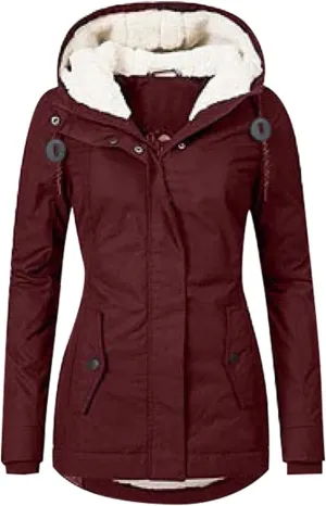 Womens Winter Solid Zipper Fleece Coat Long Sleeve Pocket Long Puffer Coat Casual Warm Fitted Down Coat Outdoor Clothes