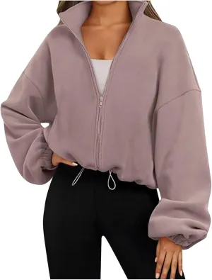 Womens Zip Up Hoodies Oversized Sweatshirts Long Sleeve Cropped Sherpa Jacket Fall Outfits Trendy Clothes 2024