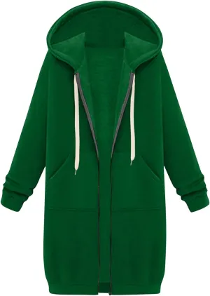 Women's Zip Up Long Hoodies Oversized Long Sleeve Drawstring Hooded Sweatshirts 2025 Fall Fleece Jackets with Pockets