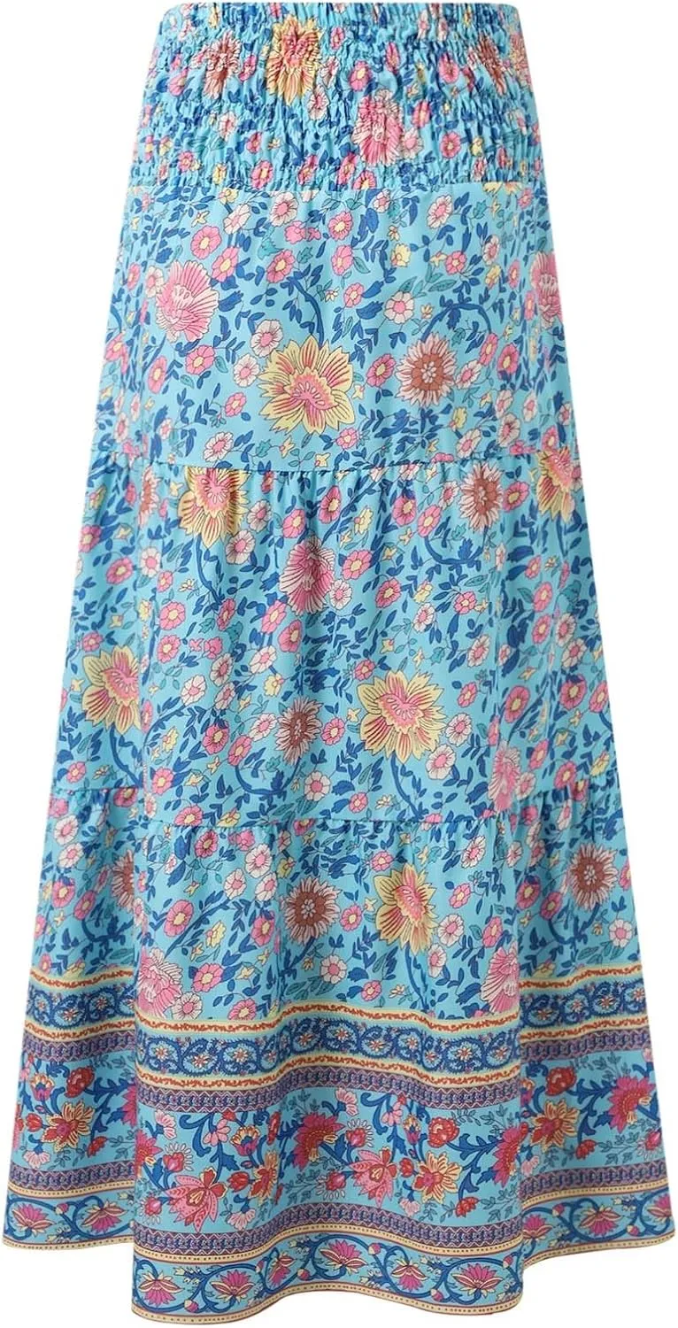 Workout Skirts for Women 2025 Summer Bohemian Floral Skirt High Elastic Waist Renaissance Skirt for Vacation Clothes