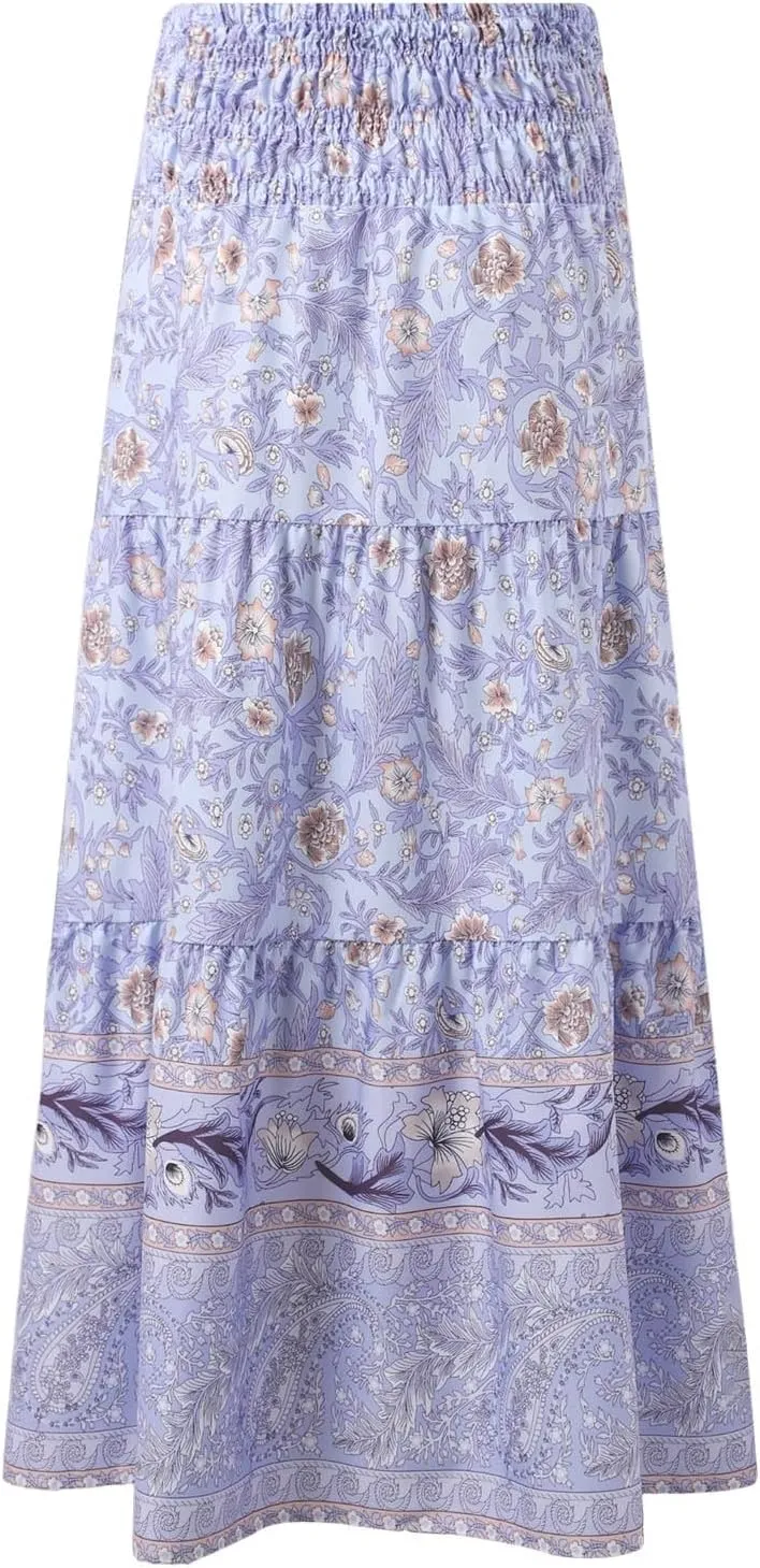 Workout Skirts for Women 2025 Summer Bohemian Floral Skirt High Elastic Waist Renaissance Skirt for Vacation Clothes