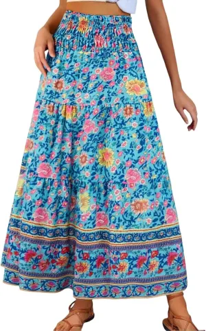 Workout Skirts for Women 2025 Summer Bohemian Floral Skirt High Elastic Waist Renaissance Skirt for Vacation Clothes