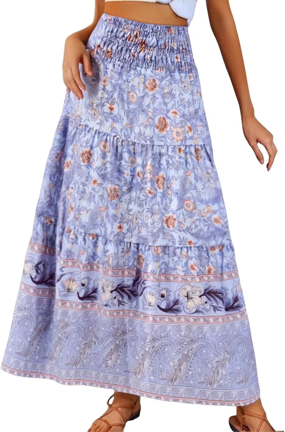 Workout Skirts for Women 2025 Summer Bohemian Floral Skirt High Elastic Waist Renaissance Skirt for Vacation Clothes
