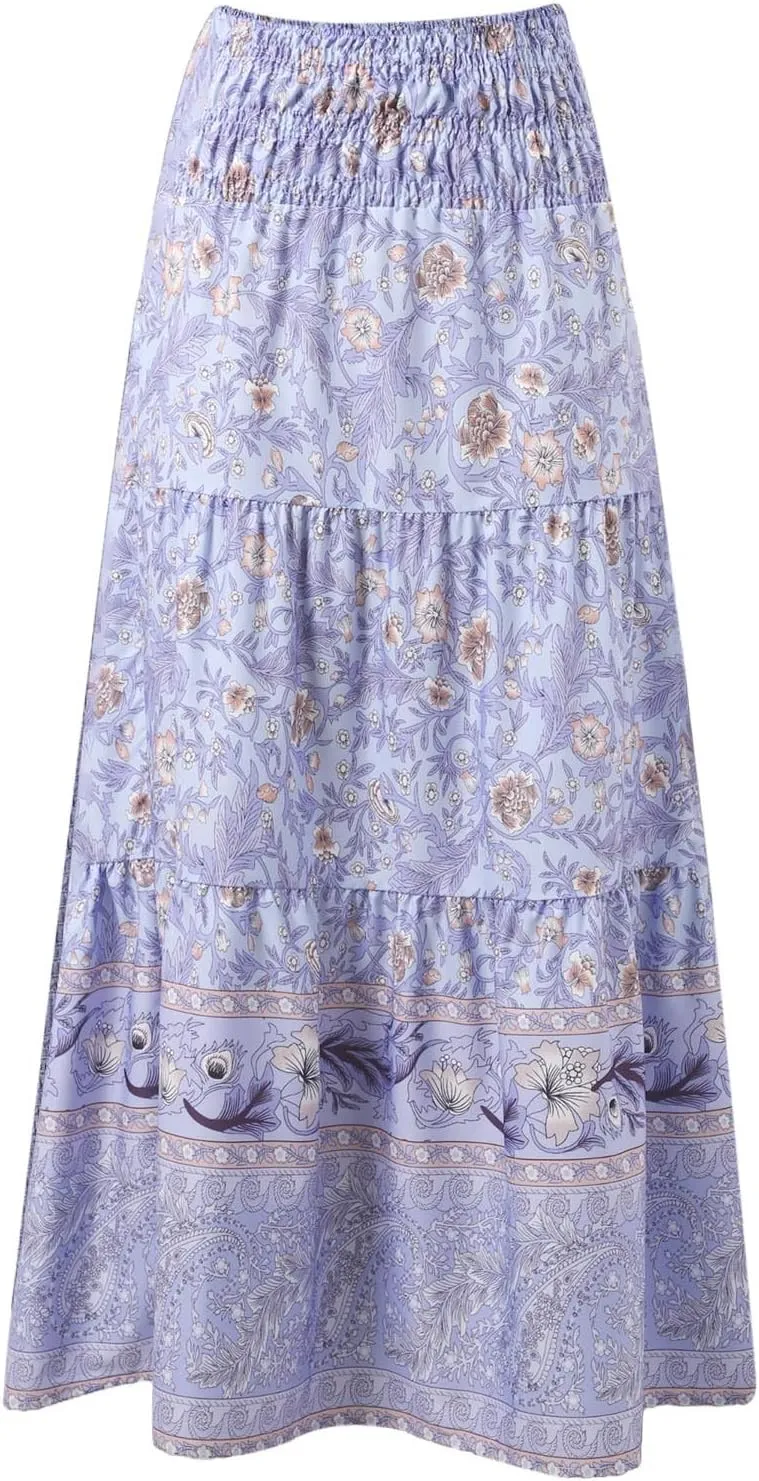 Workout Skirts for Women 2025 Summer Bohemian Floral Skirt High Elastic Waist Renaissance Skirt for Vacation Clothes