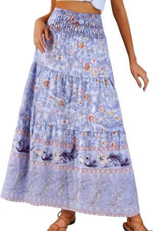 Workout Skirts for Women 2025 Summer Bohemian Floral Skirt High Elastic Waist Renaissance Skirt for Vacation Clothes