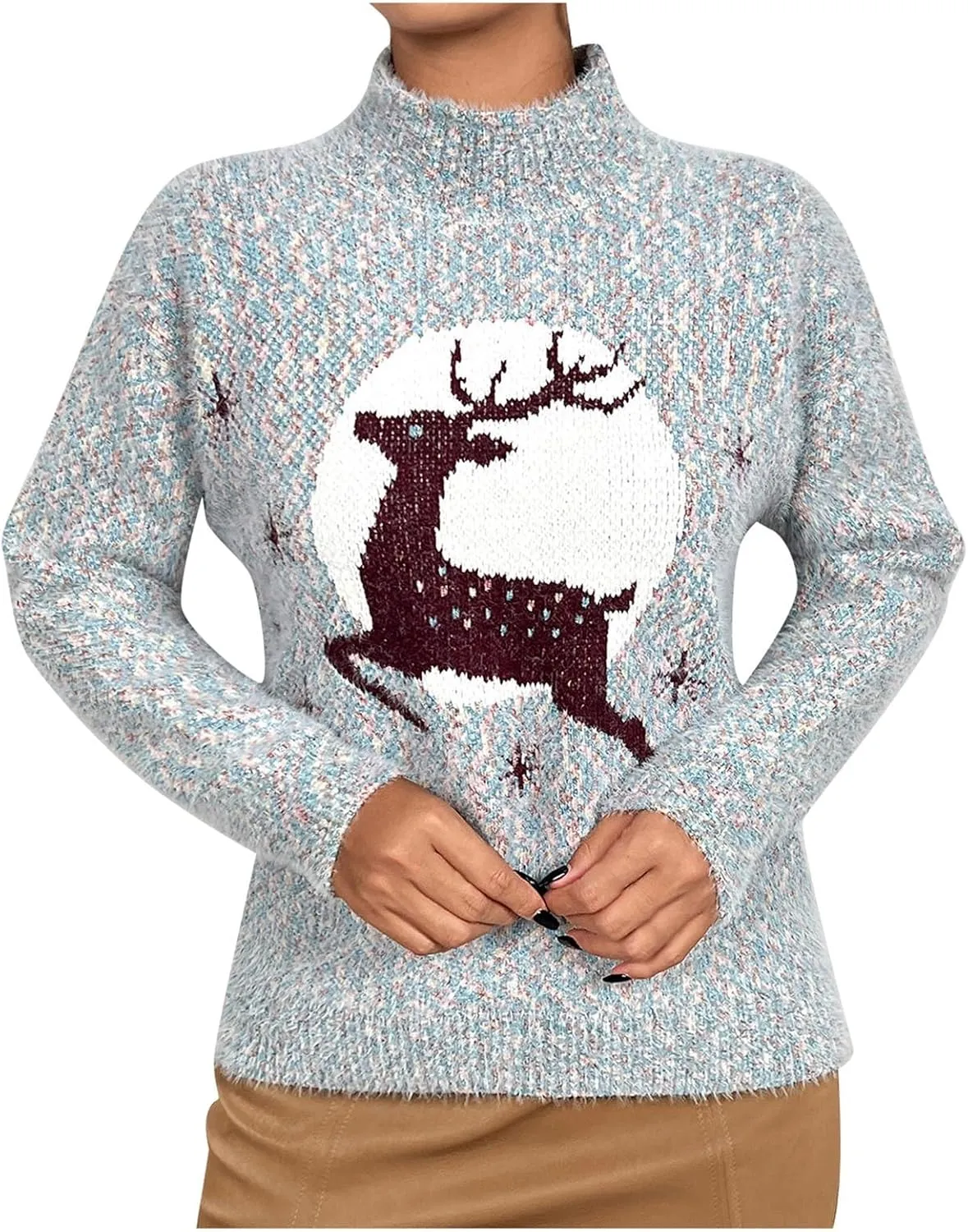WYTong Christmas Sweaters Womens Christmas Tree Printed Sweatshirt Crew Neck Soft Warm Pullover Tops Funnny Xmas Sweater