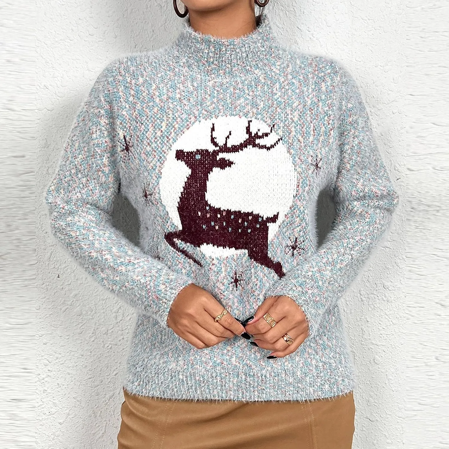WYTong Christmas Sweaters Womens Christmas Tree Printed Sweatshirt Crew Neck Soft Warm Pullover Tops Funnny Xmas Sweater