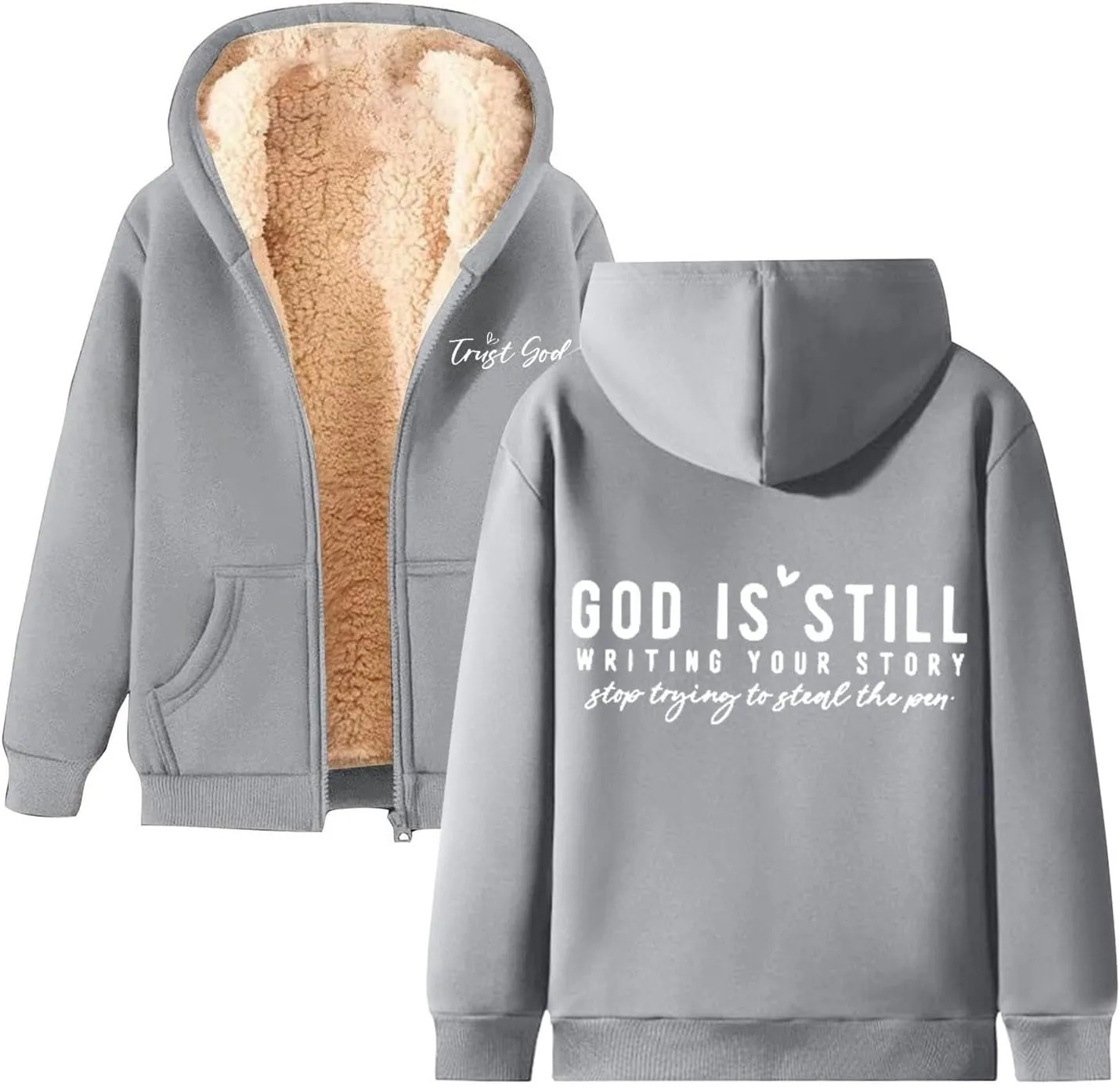 WYTong Fleece Lined Jackets for Women 2024 Grahpic Crewneck Zip Up Sweatshirts Winter Thick Warm Hooded Coat