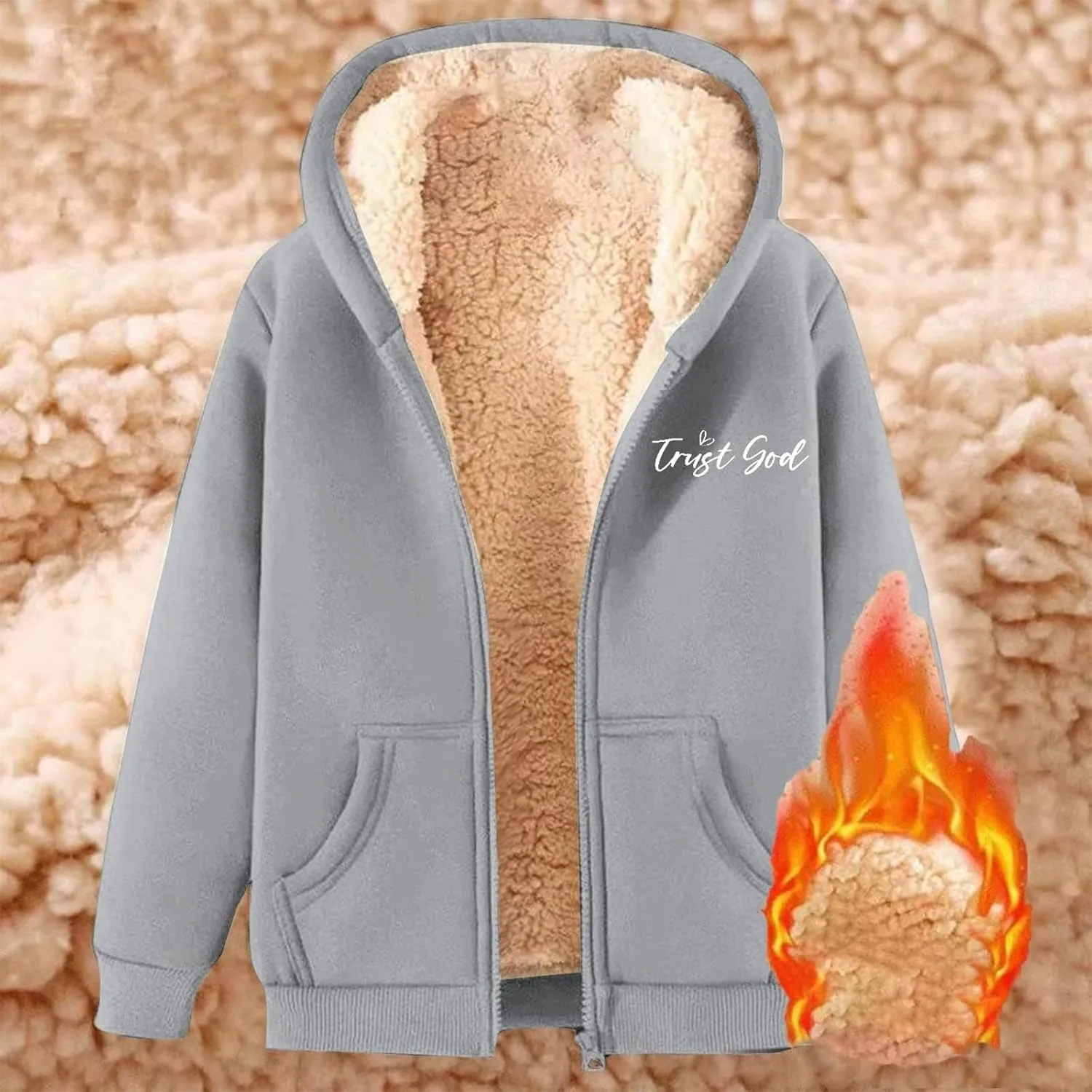 WYTong Fleece Lined Jackets for Women 2024 Grahpic Crewneck Zip Up Sweatshirts Winter Thick Warm Hooded Coat