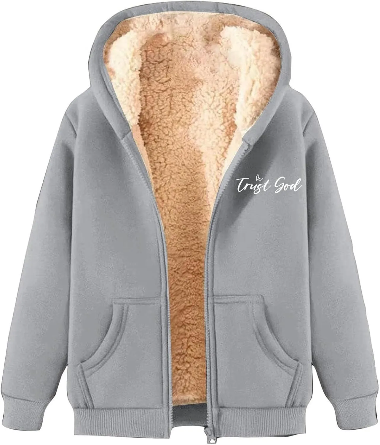 WYTong Fleece Lined Jackets for Women 2024 Grahpic Crewneck Zip Up Sweatshirts Winter Thick Warm Hooded Coat