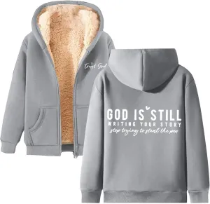 WYTong Fleece Lined Jackets for Women 2024 Grahpic Crewneck Zip Up Sweatshirts Winter Thick Warm Hooded Coat