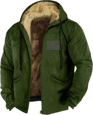XIAXOGOOL Zip Up Hoodie Men Big And Tall Men's Vintage Heavyweight Sherpa Fleece Lined Jackets Winter Warm Sweatshirt Coats
