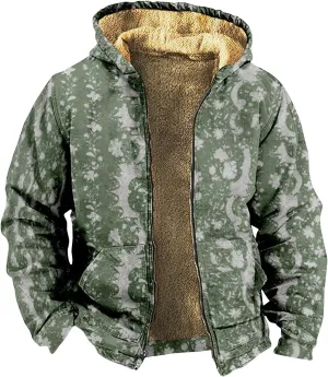 XIAXOGOOL Zip Up Sweatshirts For Men With Hood Big Tall Retro Ethnic Graphic Hoodies Heavyweight Sherpa Fleece Lined Jackets