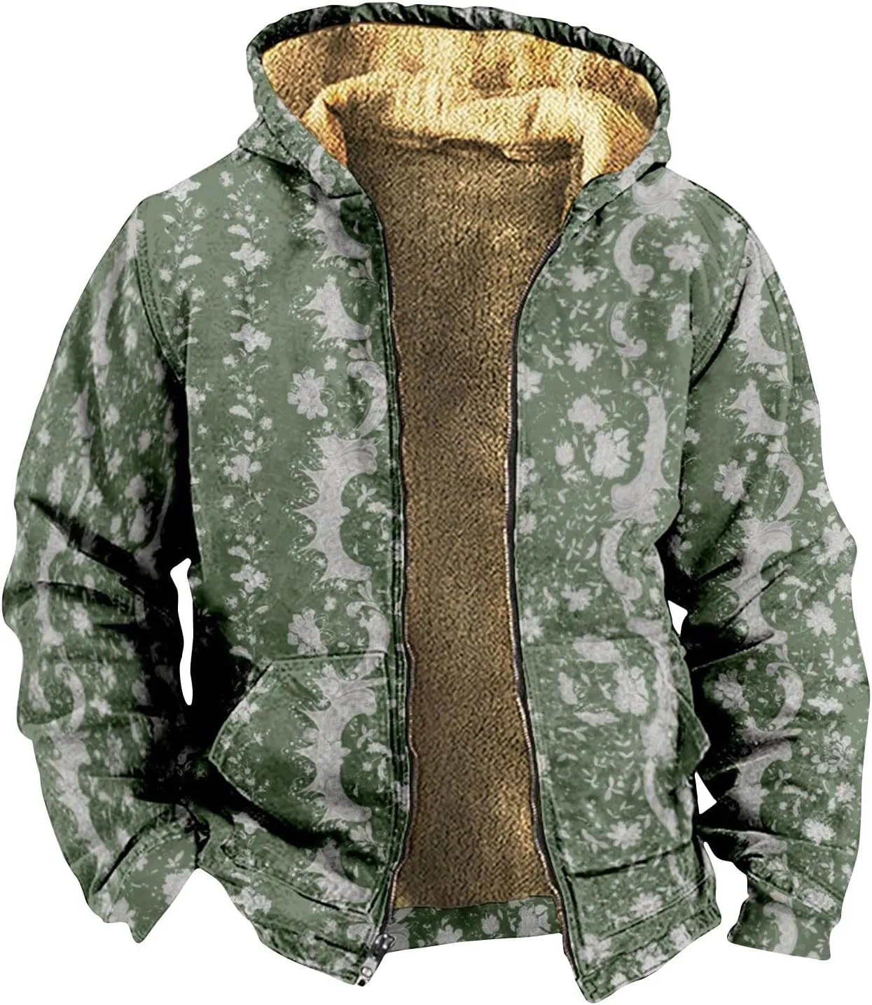 XIAXOGOOL Zip Up Sweatshirts For Men With Hood Big Tall Retro Ethnic Graphic Hoodies Heavyweight Sherpa Fleece Lined Jackets