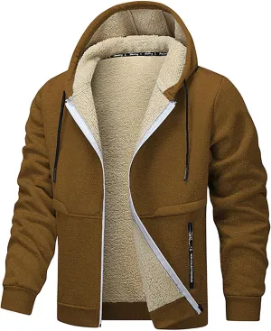 XUNRYAN Winter Coats Men Sherpa Lined Fleece Hoodies Zip Up Sweatshirt Hooded Thermal Jacket Windproof Warm Casual Hoodies