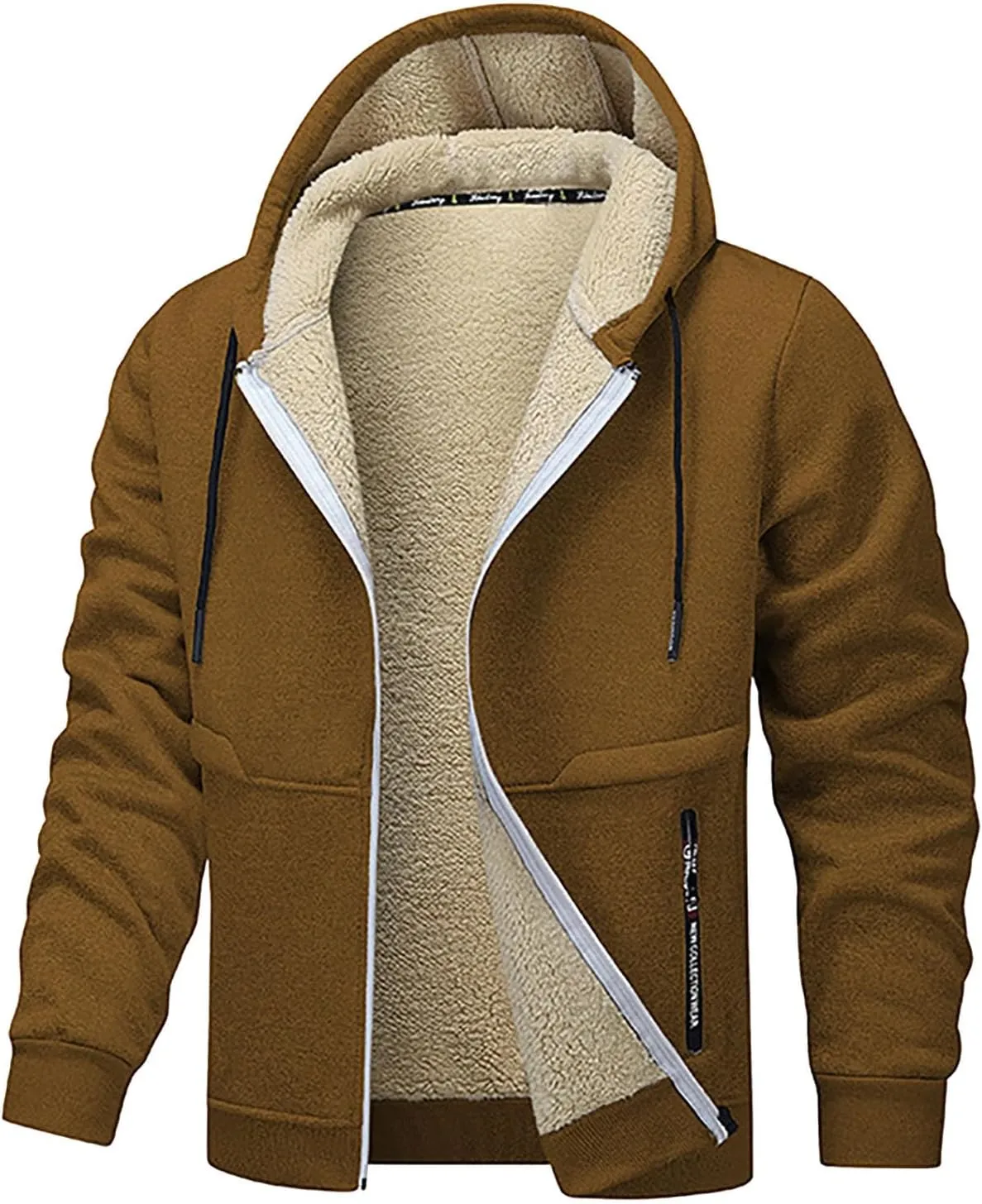 XUNRYAN Winter Coats Men Sherpa Lined Fleece Hoodies Zip Up Sweatshirt Hooded Thermal Jacket Windproof Warm Casual Hoodies
