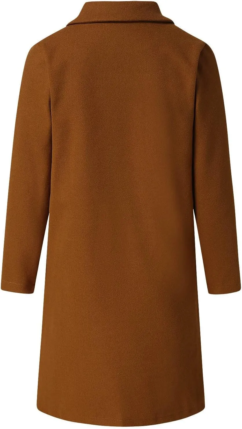 XUNRYAN Womens Classy Trench Coats Long Wool-Blend Jackets One Button Fashion Blazer Lapel Slim Petite Jackets Winter Fall