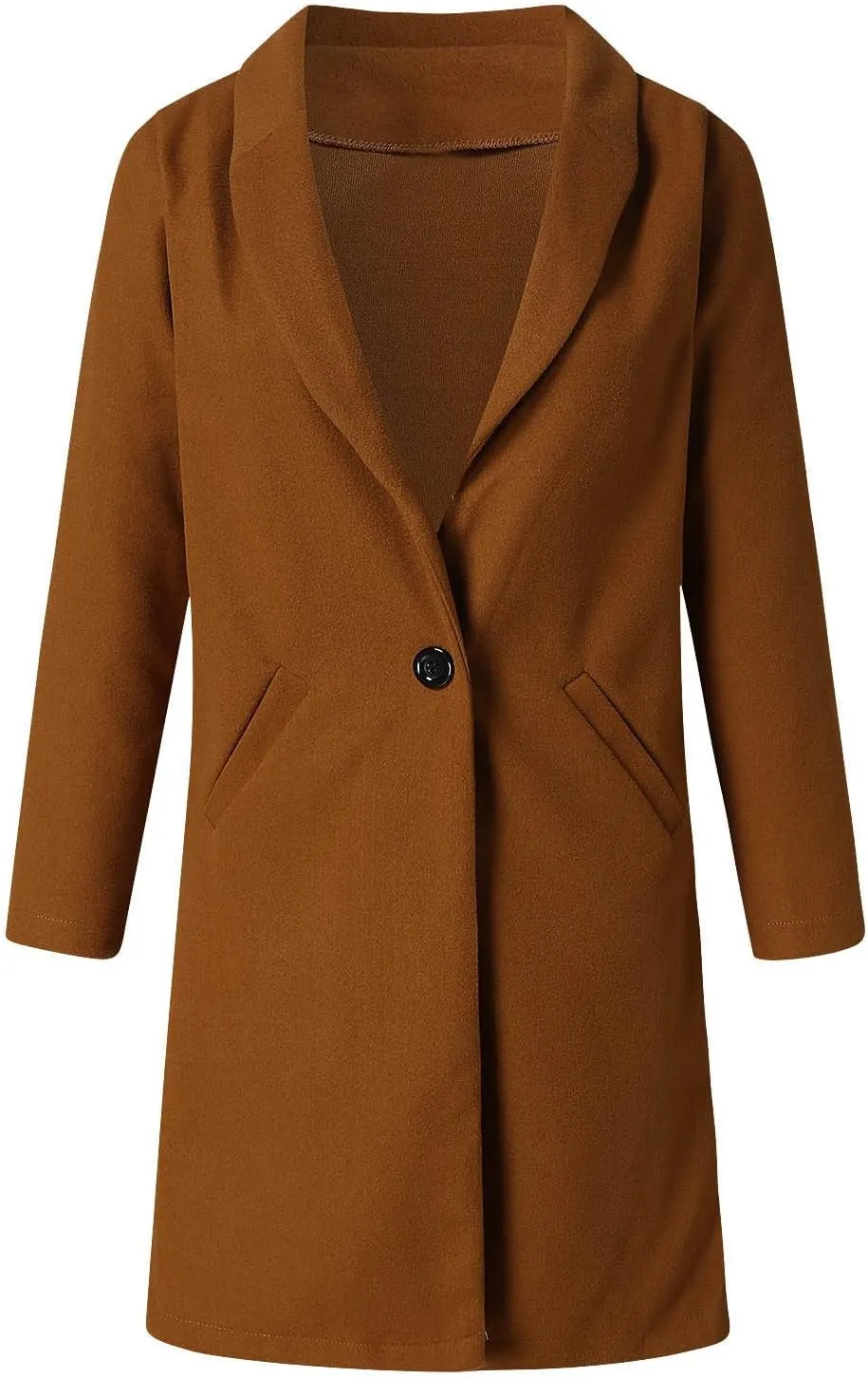 XUNRYAN Womens Classy Trench Coats Long Wool-Blend Jackets One Button Fashion Blazer Lapel Slim Petite Jackets Winter Fall