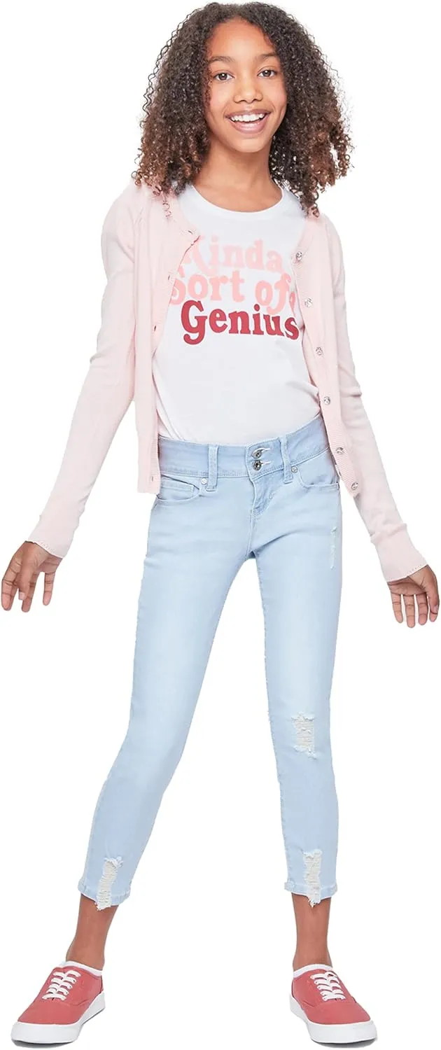 YMI Girls Essential 2-Button Anklet Jeans W/Distressed Hem