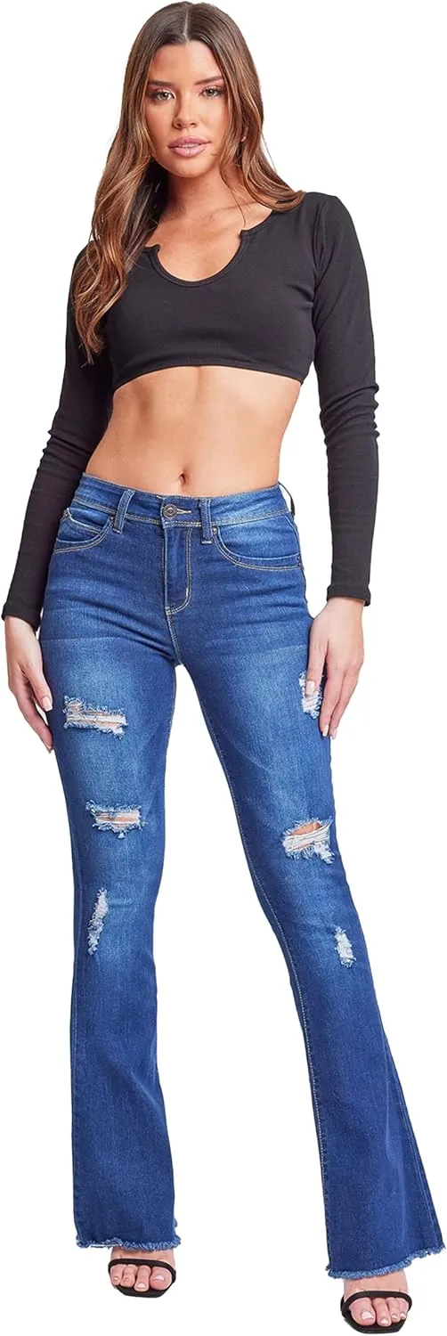 YMI Women's Junior Wannabettabut High Rise Super Flare Denim Jeans