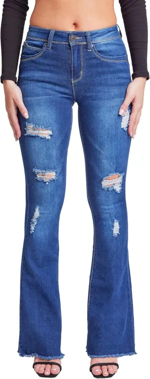 YMI Women's Junior Wannabettabut High Rise Super Flare Denim Jeans