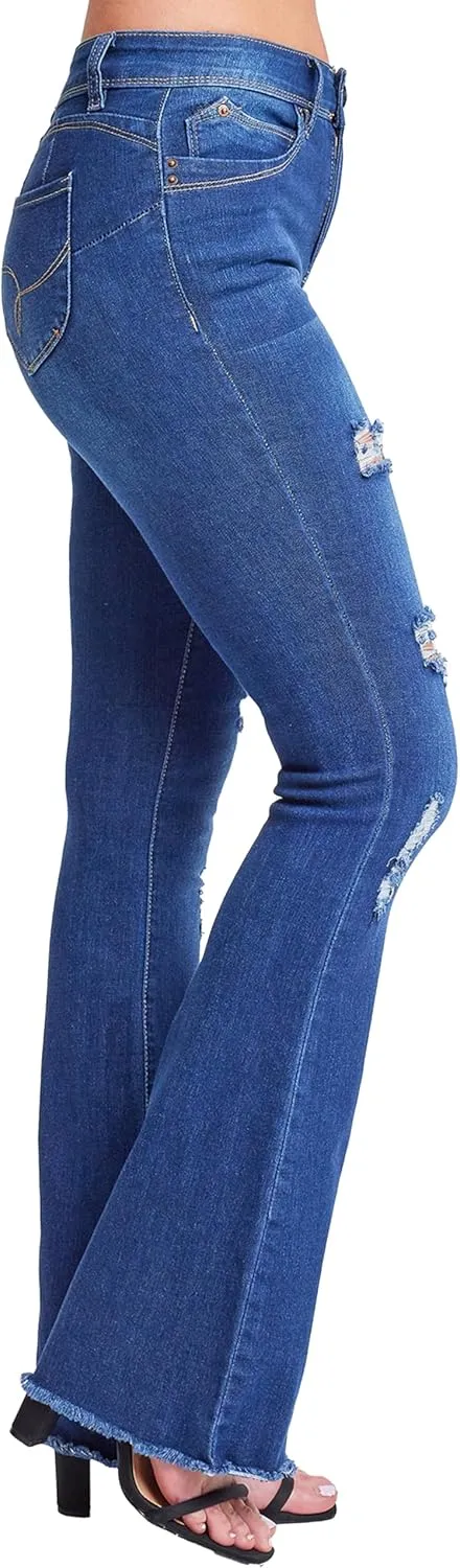 YMI Women's Junior Wannabettabut High Rise Super Flare Denim Jeans