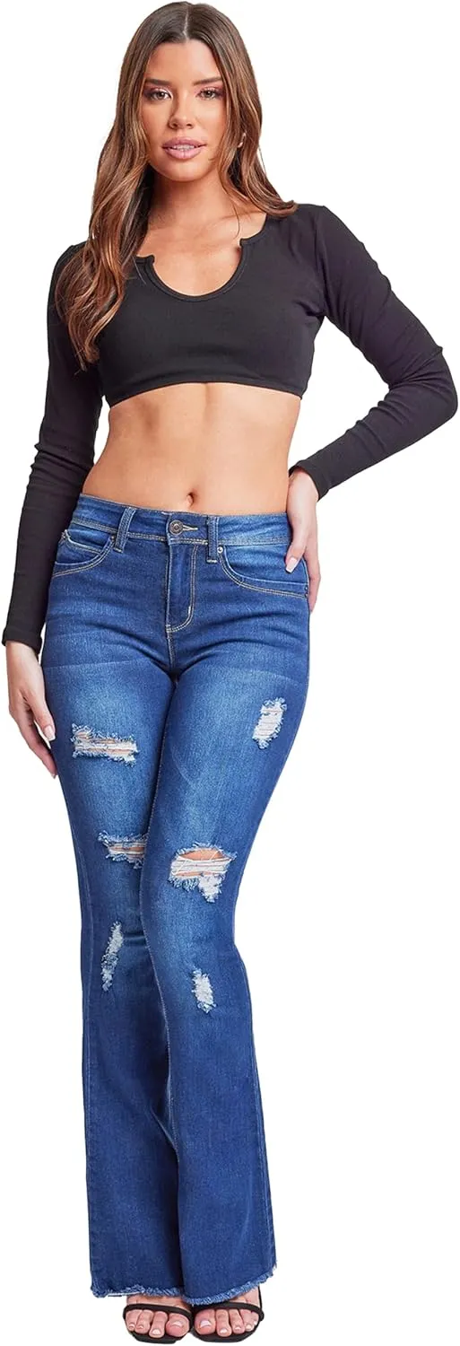 YMI Women's Junior Wannabettabut High Rise Super Flare Denim Jeans