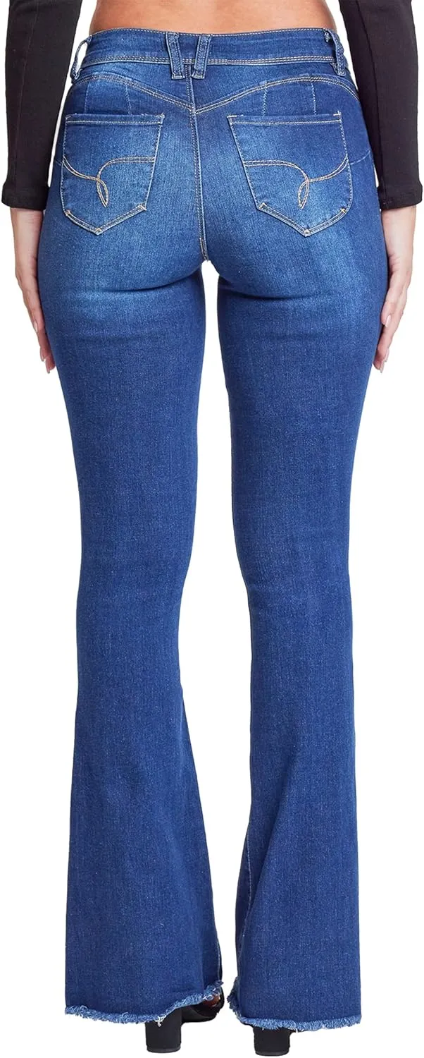 YMI Women's Junior Wannabettabut High Rise Super Flare Denim Jeans