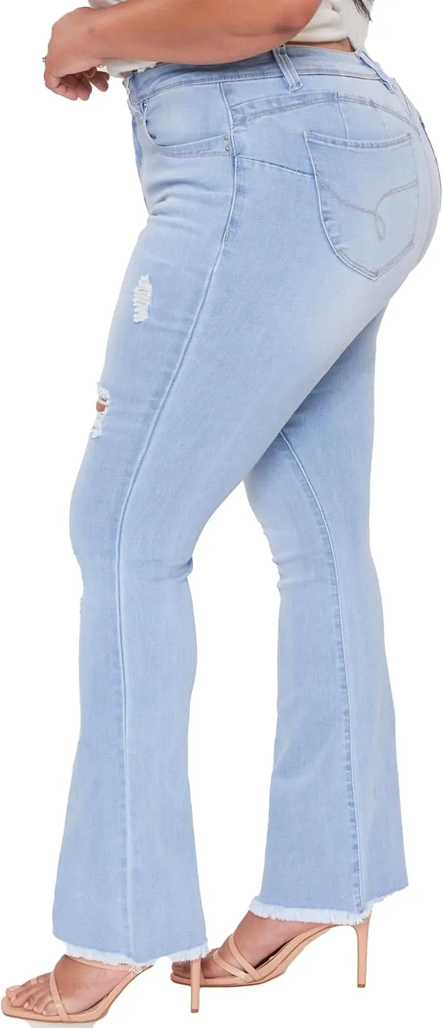 YMI Women's Size Junior Plus Wannabettabut High Rise Super Flare Denim Jeans