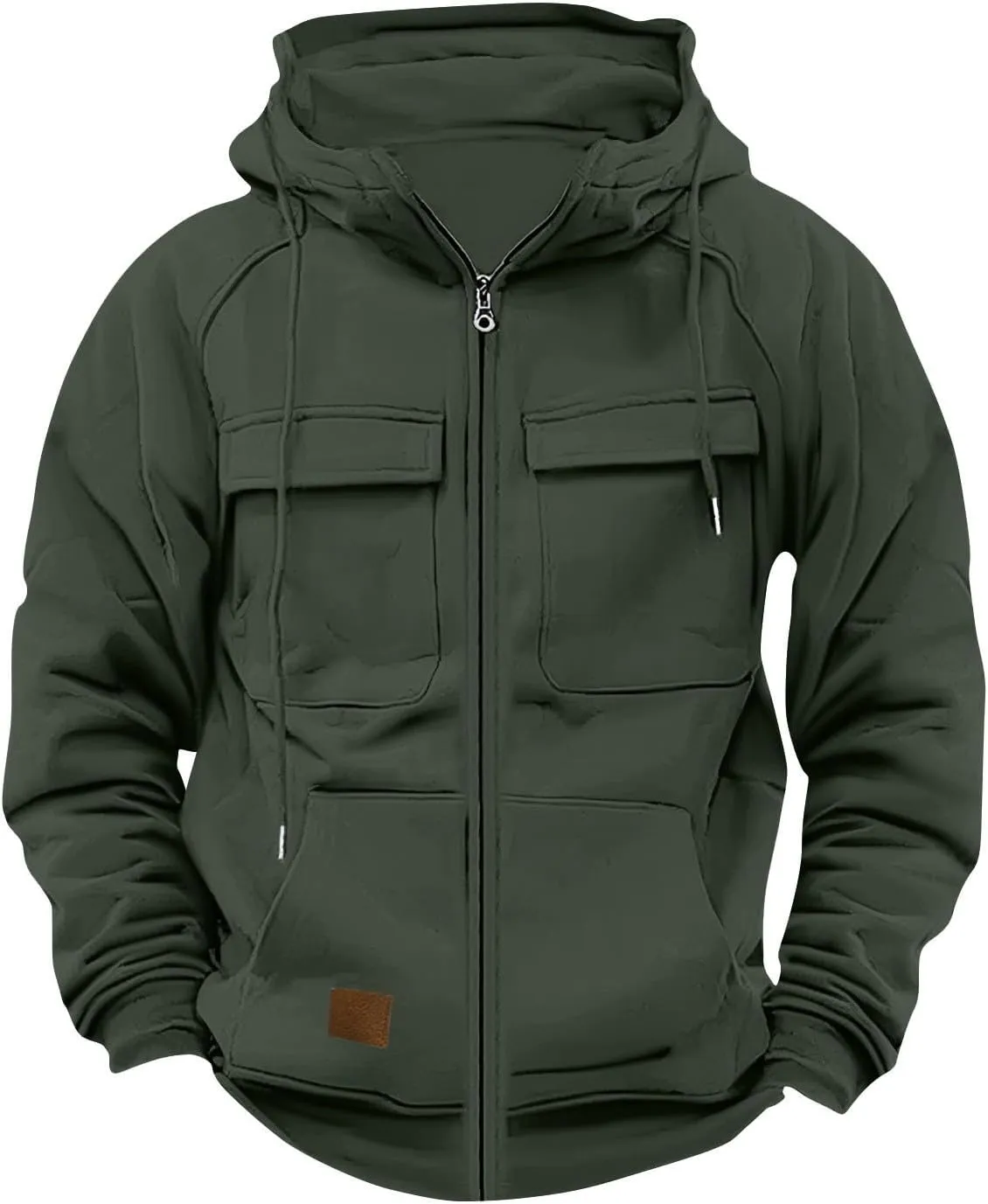 Ymosrh Men's Winter Work Hoodie Zip Up Hoodies with Pockets Long Sleeve Cargo Sweatshirt Sports Hooded Jacket