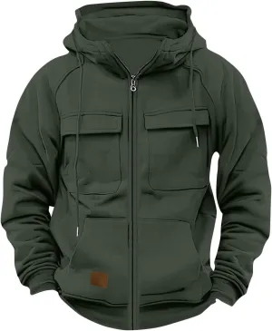Ymosrh Men's Winter Work Hoodie Zip Up Hoodies with Pockets Long Sleeve Cargo Sweatshirt Sports Hooded Jacket