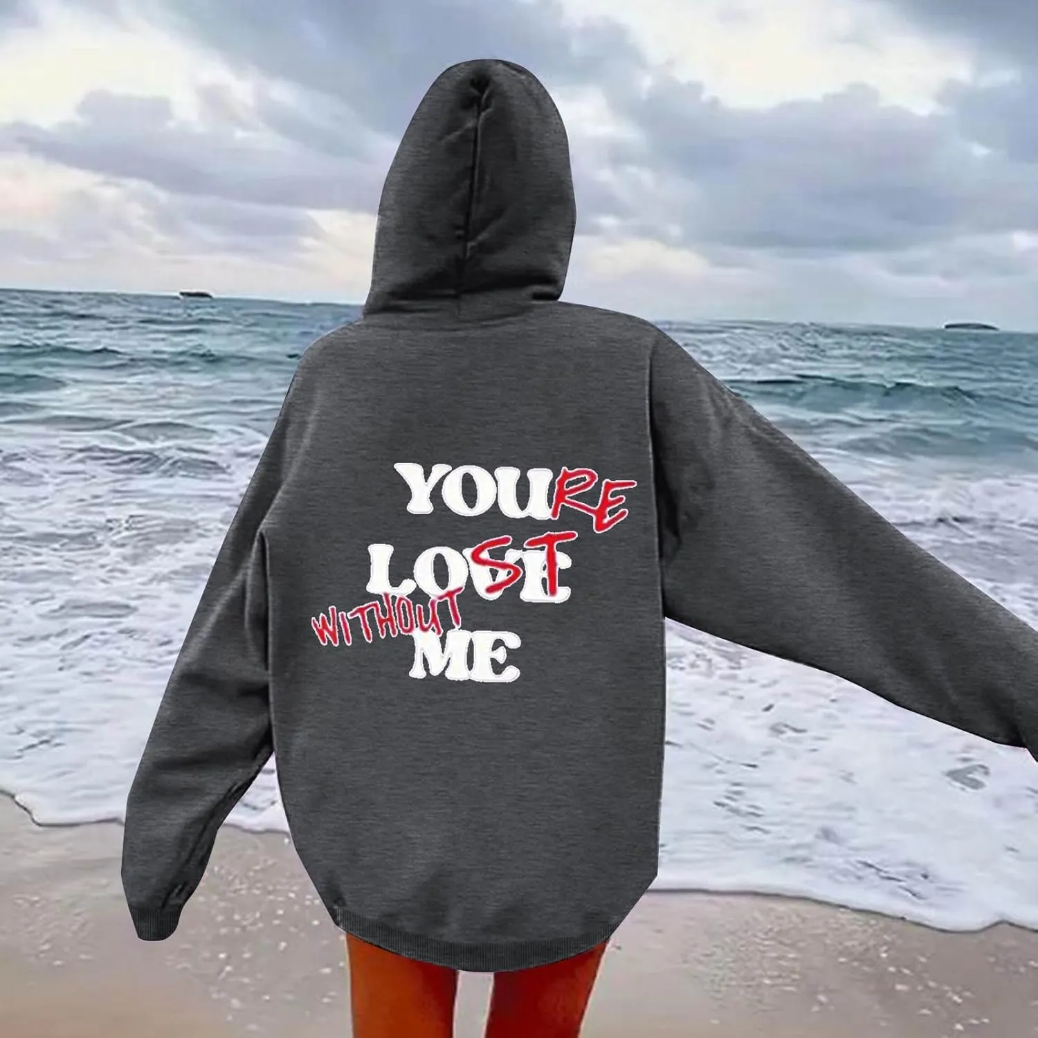 You Love Me Back Letter Print Oversize Hoodies Women Drop Shoulder Long Sleeve Pullover Tops Hooded Fleece Fall Sweatshirts
