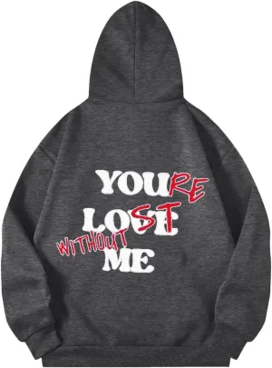 You Love Me Back Letter Print Oversize Hoodies Women Drop Shoulder Long Sleeve Pullover Tops Hooded Fleece Fall Sweatshirts