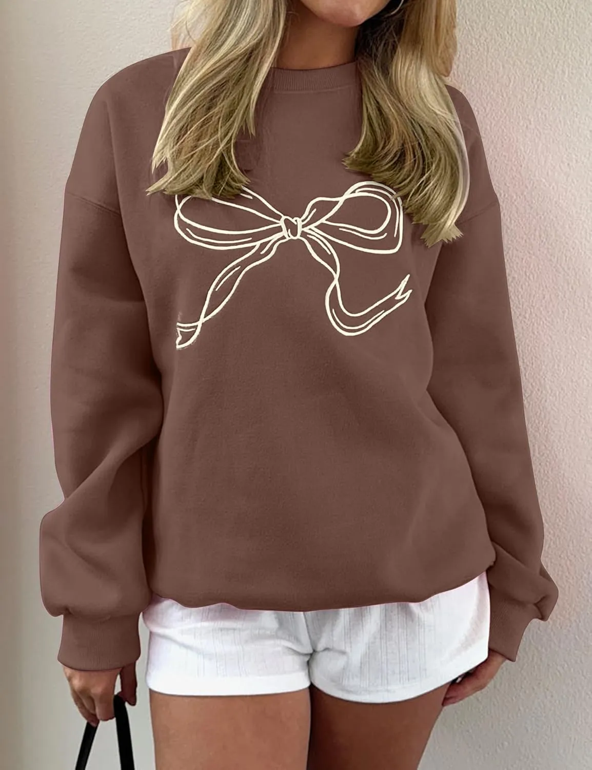 Ythomm Women’s Bow Graphic Sweatshirts Oversized Crewneck Drop Shoulder Pullover Sweatshirt Long Sleeve Tops 2024 Fall Outfit