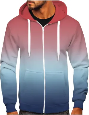 Zip Up Hoodie Men Fashion Casual Zipper Gradient Tie-Dye Print With Hooded Sweatshirt Jacket