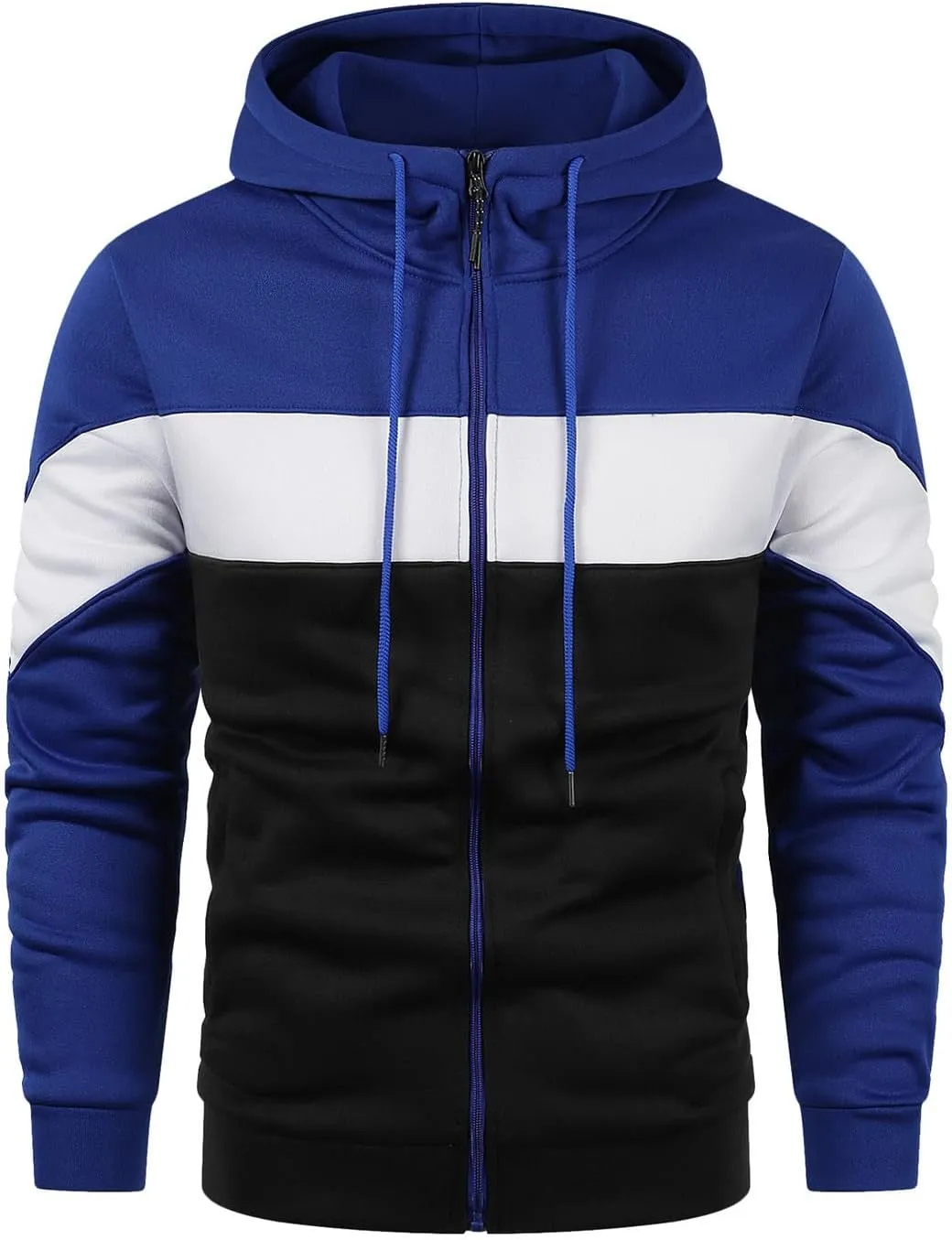 Zip Up Hoodie Men's Casual Sports Coat Loose Long Sleeve Pocket Sweatshirt Drawstring Hooded Jacket Top