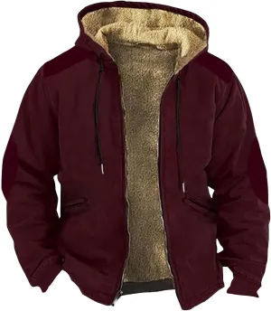 Zipper Hoodies for Men Solid Color Fleece Jacket Sherpa Lined Flannel Hoodie Fall Fashion Coat Thick Cotton Coat