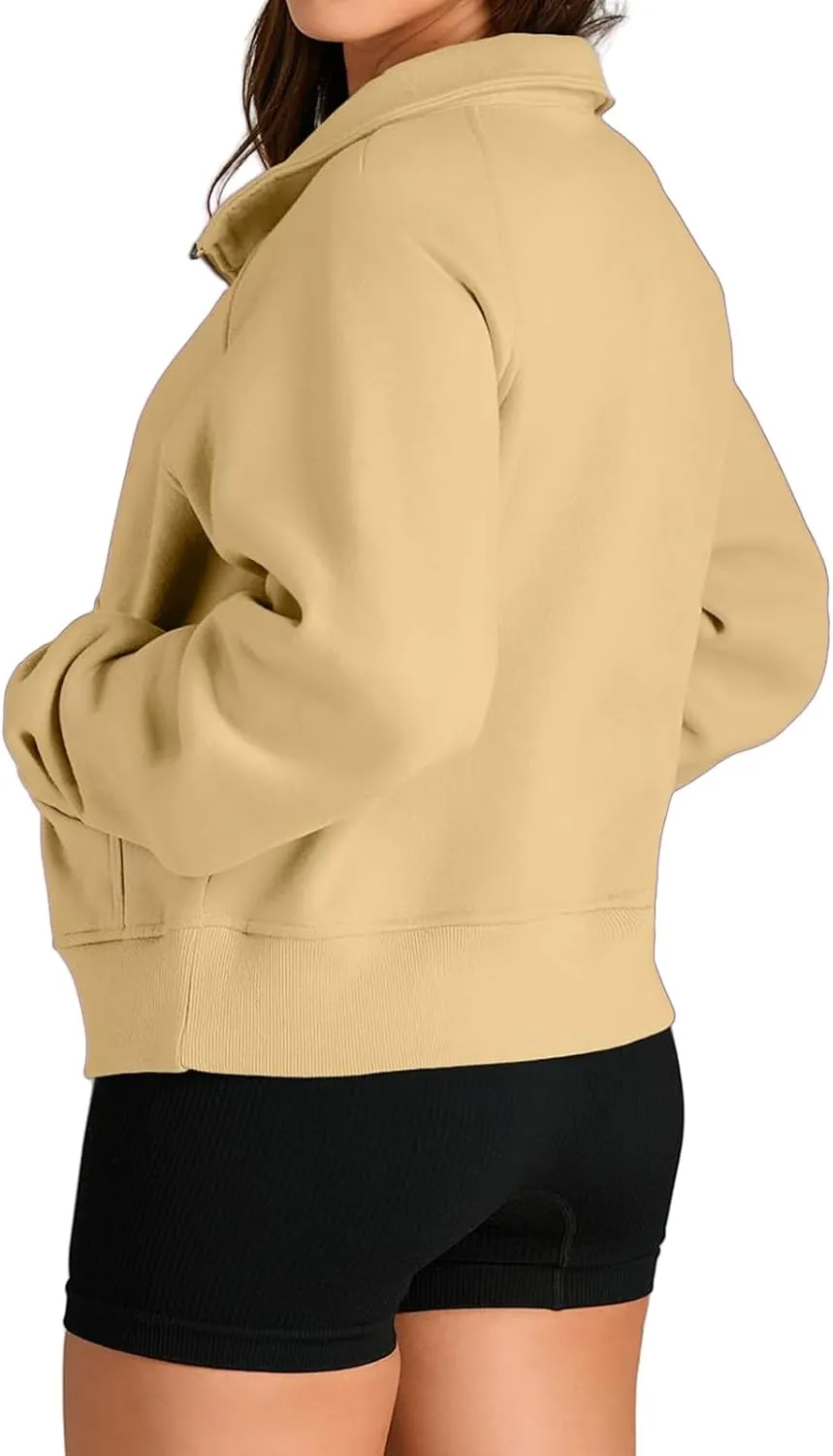 ZWRXW Womens Oversized Half Zip Sweatshirts Long Sleeve Stand Collared Solid Pullover Fall Fashion Fleece Outfits with Pocket