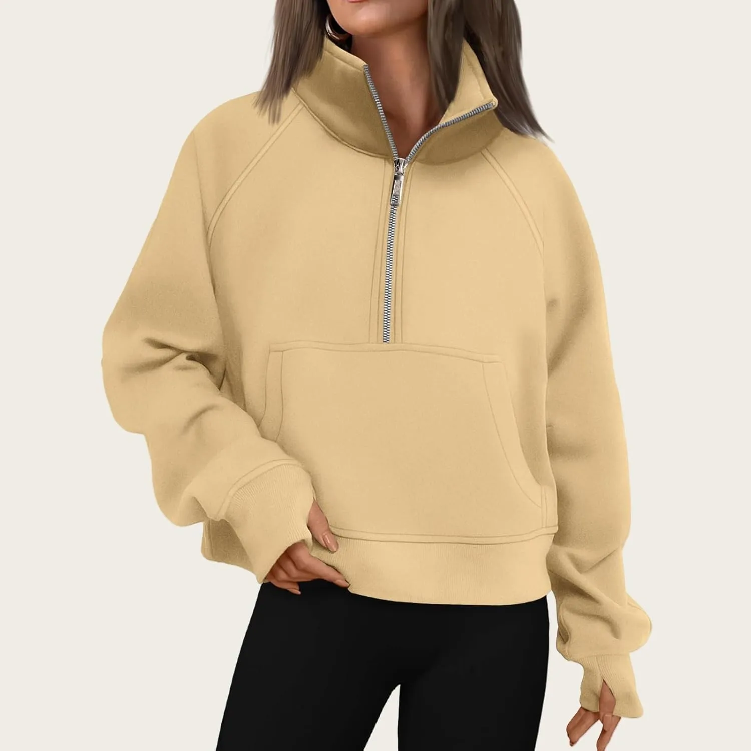 ZWRXW Womens Oversized Half Zip Sweatshirts Long Sleeve Stand Collared Solid Pullover Fall Fashion Fleece Outfits with Pocket