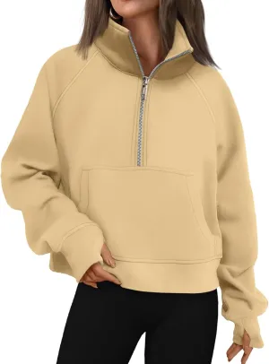 ZWRXW Womens Oversized Half Zip Sweatshirts Long Sleeve Stand Collared Solid Pullover Fall Fashion Fleece Outfits with Pocket