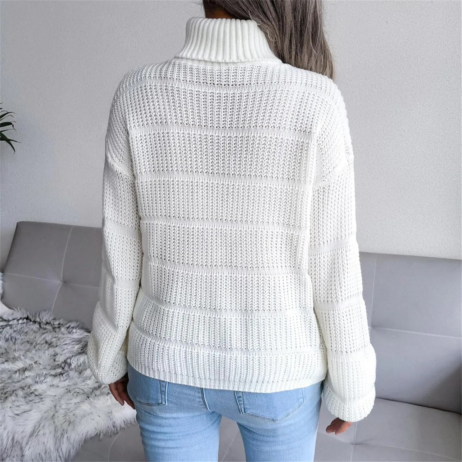 ZWRXW Womens Turtleneck Oversized Sweaters Long Sleeve Waffle Knit Pullover Casual Loose Fit Solid Chunky Jumper Tops